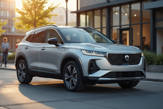 SUV compact argenté en ville en lumière naturelle