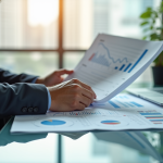 Analyste financier dans un bureau moderne avec graphiques