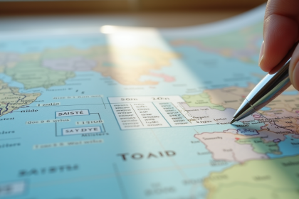 Atlas routier ouvert avec règle et conversion miles et km