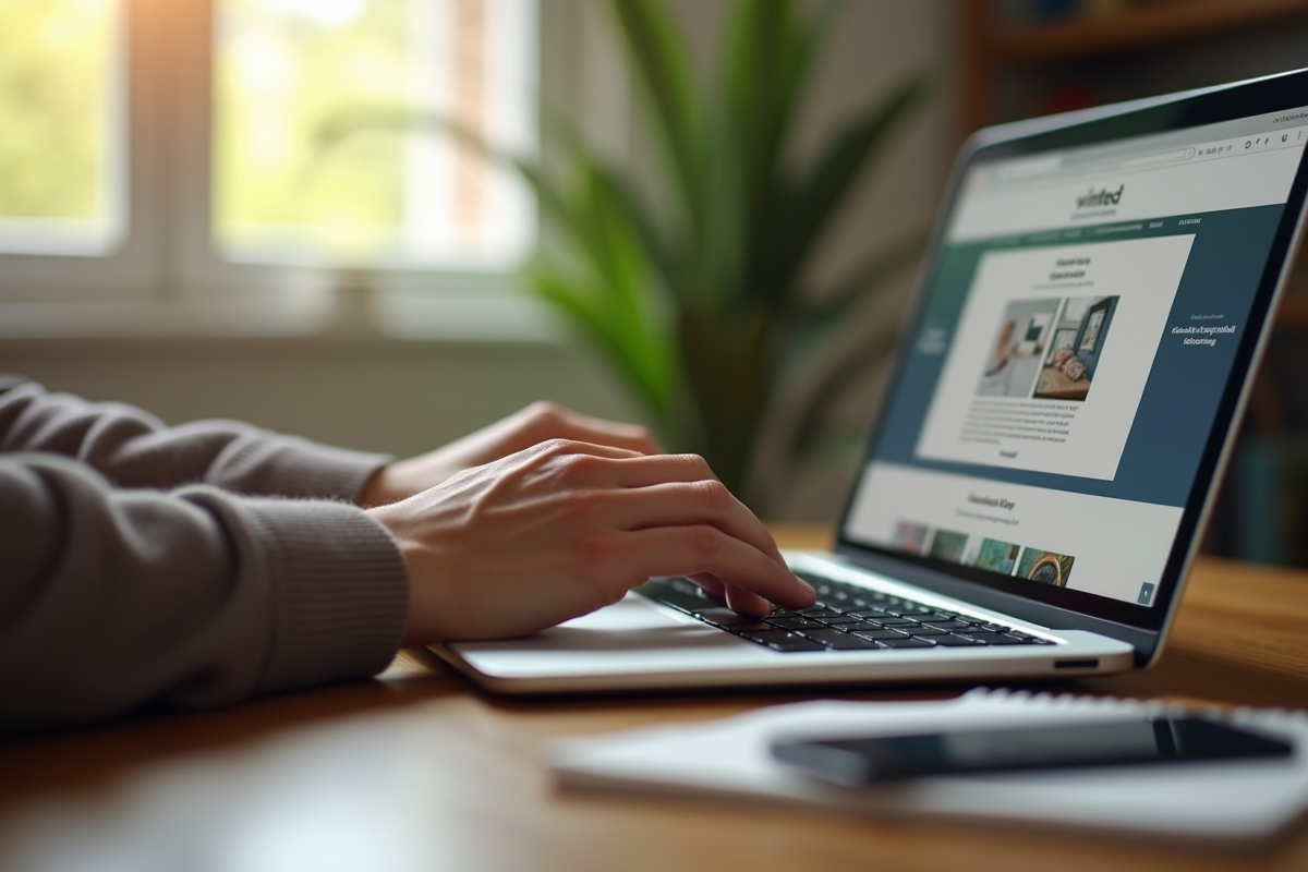 Mains tapant sur clavier avec site Vinted visible à l