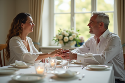 Couple d'annee fiftie échangeant des bagues en argent