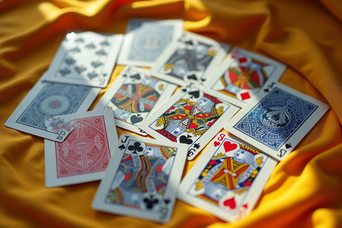 Différents jeux de cartes du monde sur un tissu lumineux