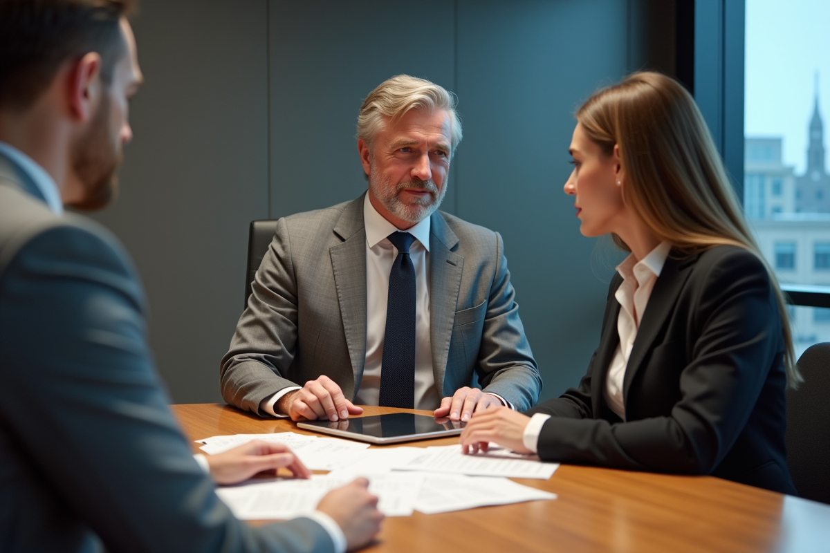 Homme et femme discutant de documents au bureau