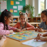 Groupe d'enfants d'école primaire jouant ensemble
