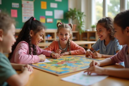 Groupe d'enfants d'école primaire jouant ensemble