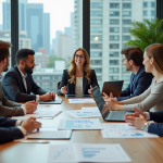Groupe de professionnels en réunion stratégie digitale