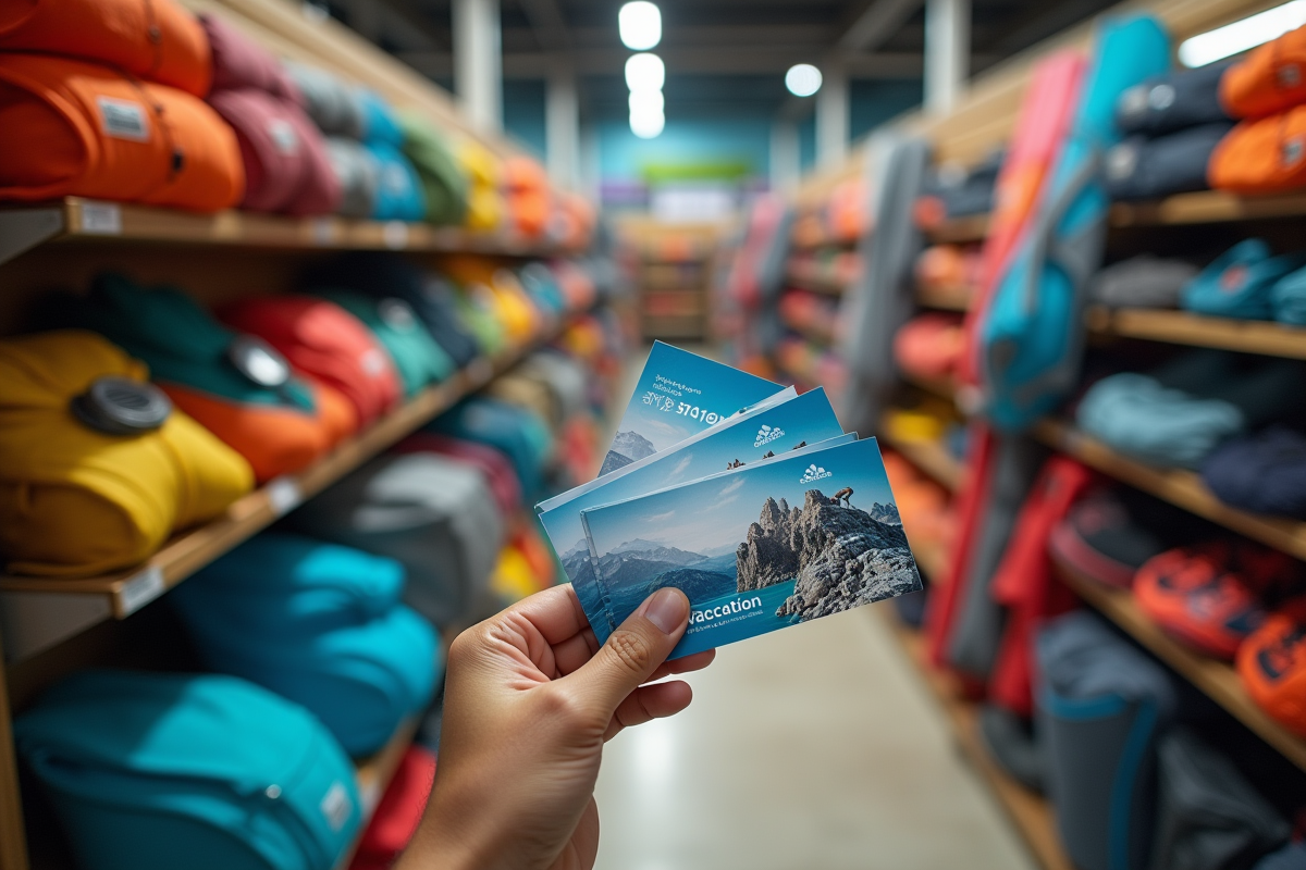 Vouchers vacances dans équipement sportif coloré en magasin