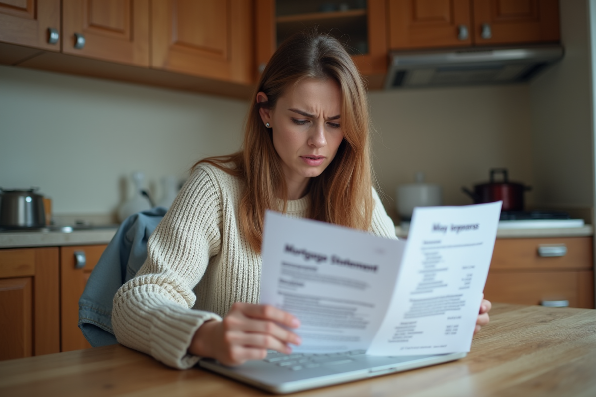 Jeune femme avec document de prêt immobilier à la maison