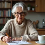 Femme d'âge moyen résolvant un sudoku à la maison