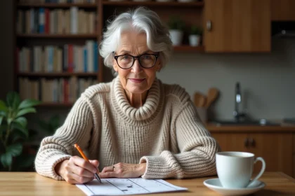 Femme d'âge moyen résolvant un sudoku à la maison