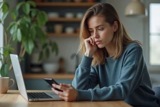 Jeune femme analysant des graphiques de cryptomonnaie à la maison