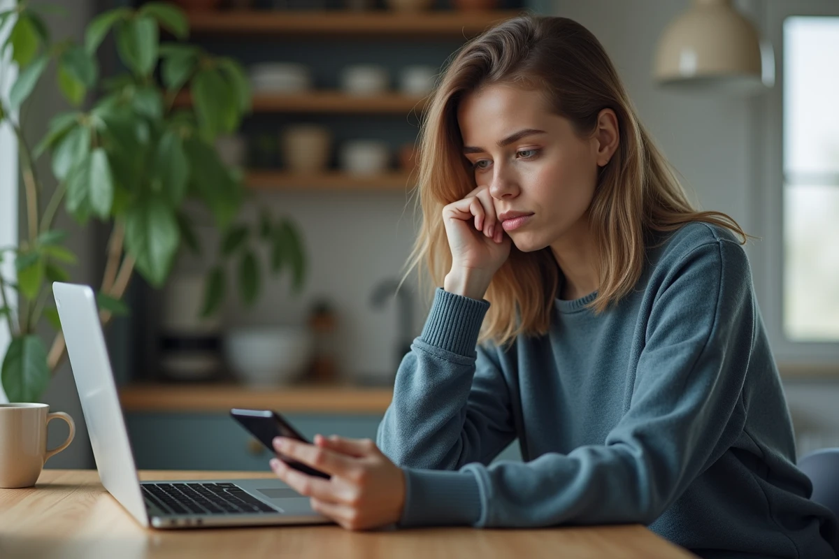 Jeune femme analysant des graphiques de cryptomonnaie à la maison