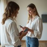 Femme regardant une application d'énergie sur son smartphone