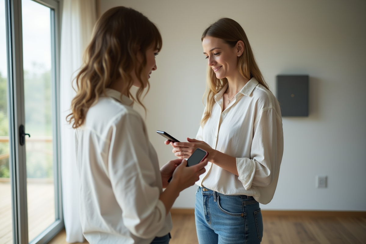 Femme regardant une application d'énergie sur son smartphone