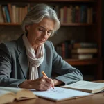 Femme en blazer gris esquissant la caverne de Platon
