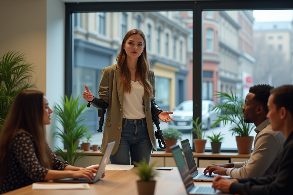 Jeune femme avec prothèse présente lors d