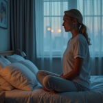 Femme d'âge moyen regardant une horloge digitale la nuit