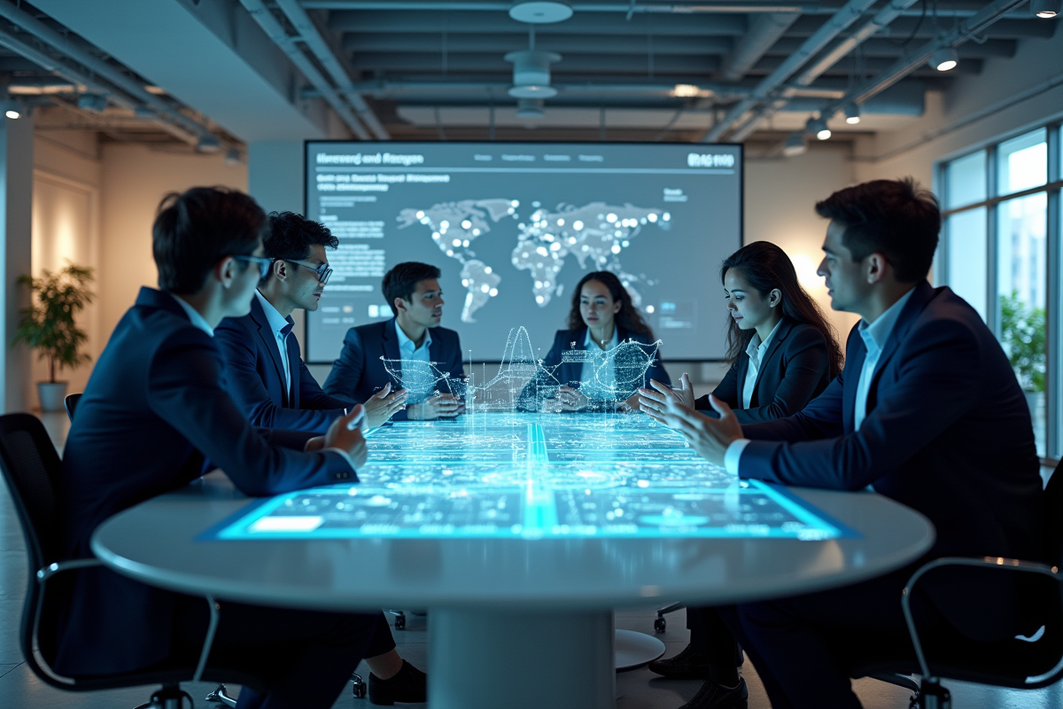 Session de formation avec table de réalité augmentée