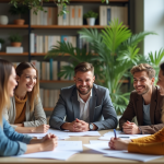 Groupe divers en brainstorming dans un bureau moderne