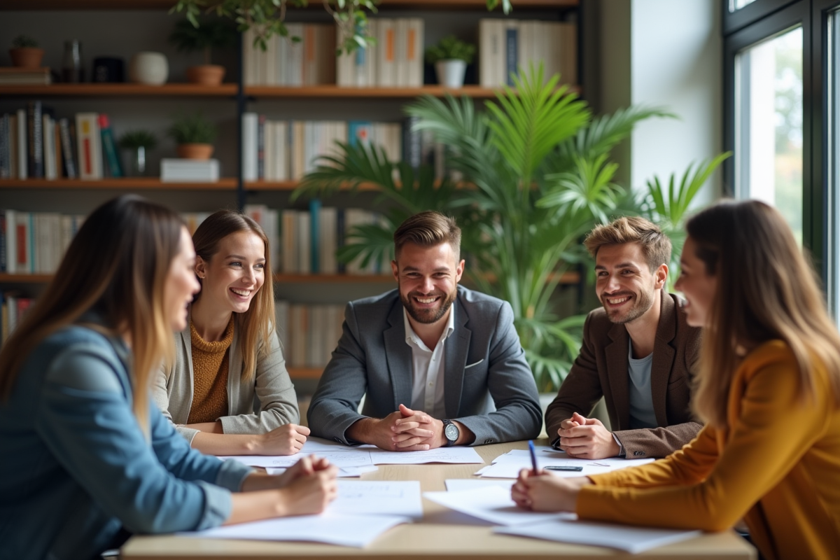 Groupe divers en brainstorming dans un bureau moderne