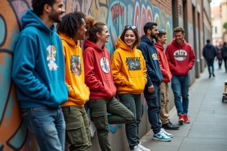 Groupe de jeunes adultes en streetwear dans la ville