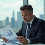 Homme d'affaires en costume étudiant un rapport financier