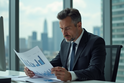 Homme d'affaires en costume étudiant un rapport financier