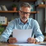 Homme d affaires suisse concentré sur ses documents fiscaux