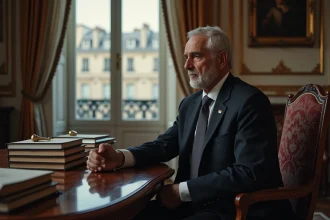 Homme âgé en costume à Paris regardant par la fenêtre
