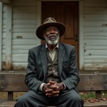 Homme âgé chantant devant une vieille église rurale