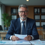 Homme comptable en costume dans un bureau moderne