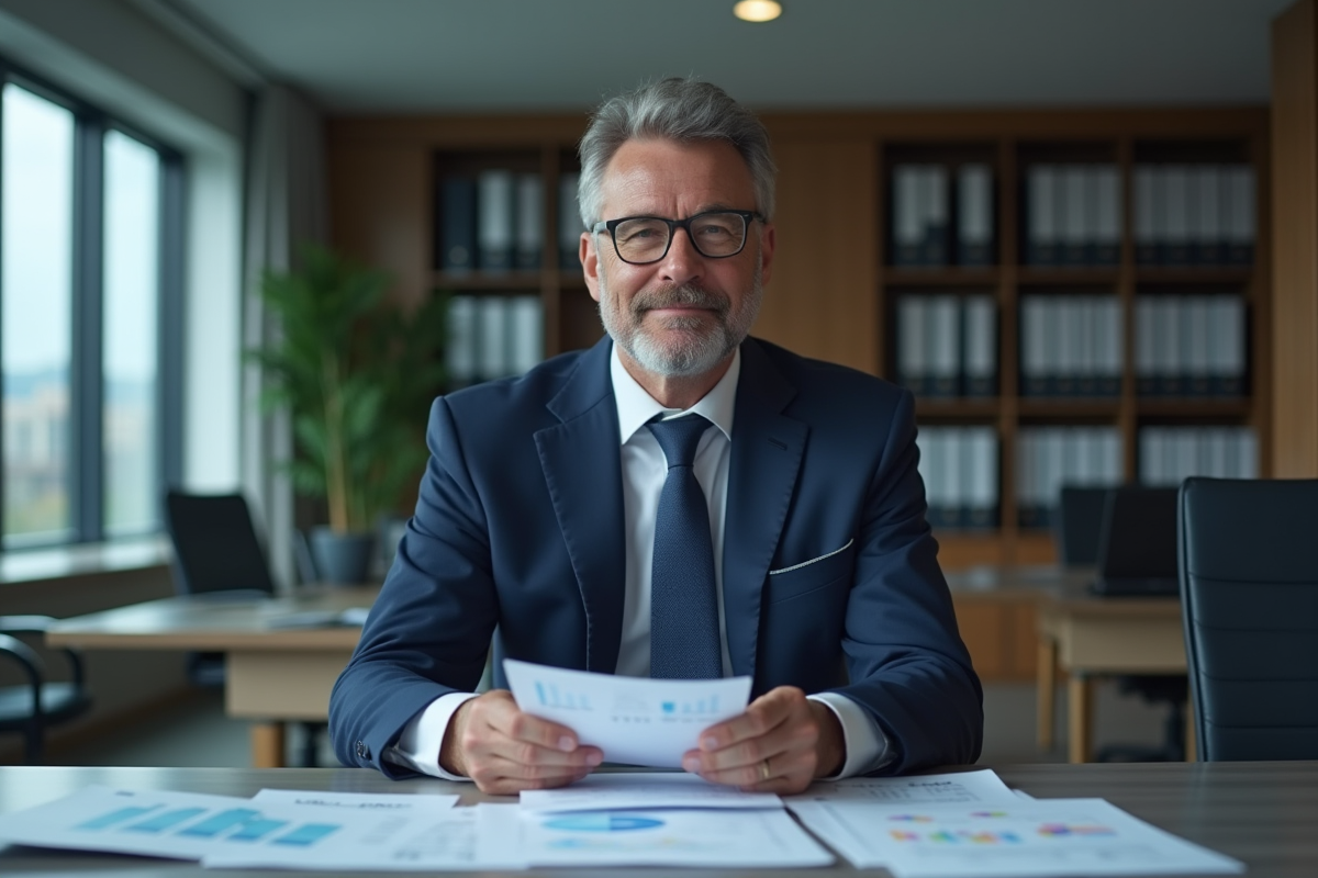 Homme comptable en costume dans un bureau moderne