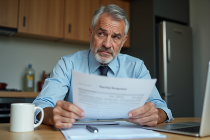 Homme d'affaires examine un document de prêt immobilier à la maison