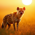 Hyene dans la savane dorée au lever du soleil