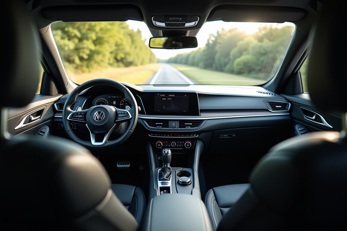 Intérieur moderne SUV vue du siège arrière avec tableau de bord