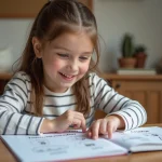 Jeune fille de 8 ans apprend le français à la maison