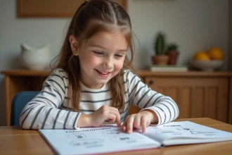 Jeune fille de 8 ans apprend le français à la maison