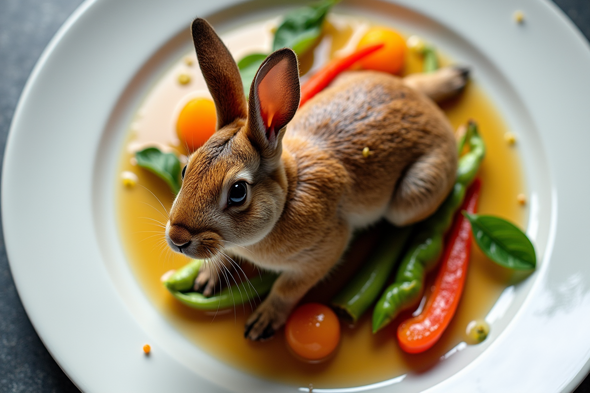 Lapin en sauce au vin blanc avec légumes colorés