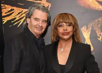 LONDON, ENGLAND - APRIL 17:  Erwin Bach and Tina Turner arrive at the press night performance of "Tina: The Tina Turner Musical" at the Aldwych Theatre on April 17, 2018 in London, England.  (Photo by David M. Benett/Dave Benett/Getty Images)