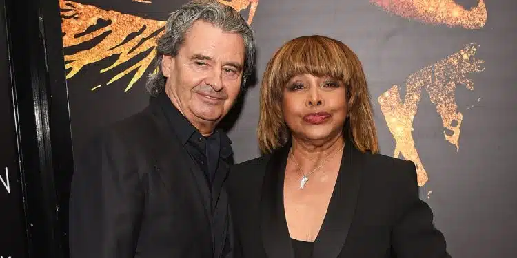 LONDON, ENGLAND - APRIL 17:  Erwin Bach and Tina Turner arrive at the press night performance of "Tina: The Tina Turner Musical" at the Aldwych Theatre on April 17, 2018 in London, England.  (Photo by David M. Benett/Dave Benett/Getty Images)