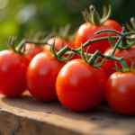 Tas de tomates cerises fraîches sur une table en bois