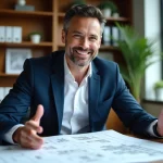 Promoteur immobilier souriant dans son bureau moderne