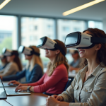 Étudiants en classe avec casques de réalité virtuelle