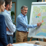 Urbaniste devant une carte de zonage en bureau moderne